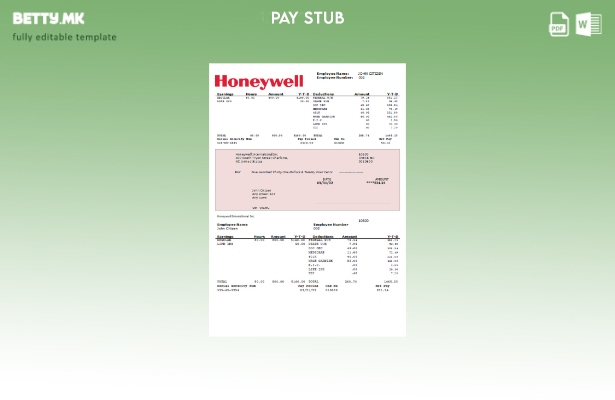 модерен стил САД Honeywell конгломерат компанија paystub шаблон